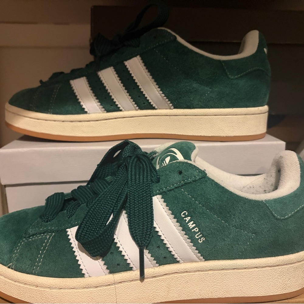 Adidas Campus Green and White Sneakers